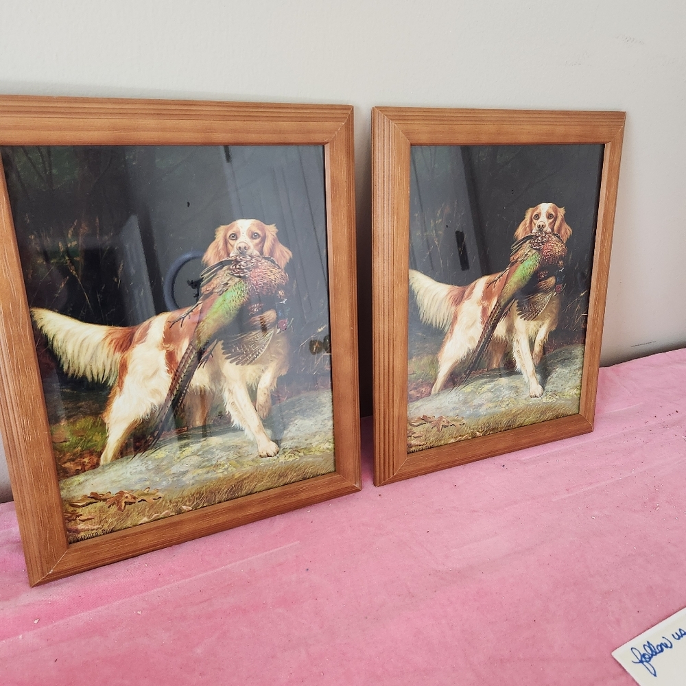 Set Of 2 DOG PHEASANT SPANIEL ART 8X10 Grand Millenial